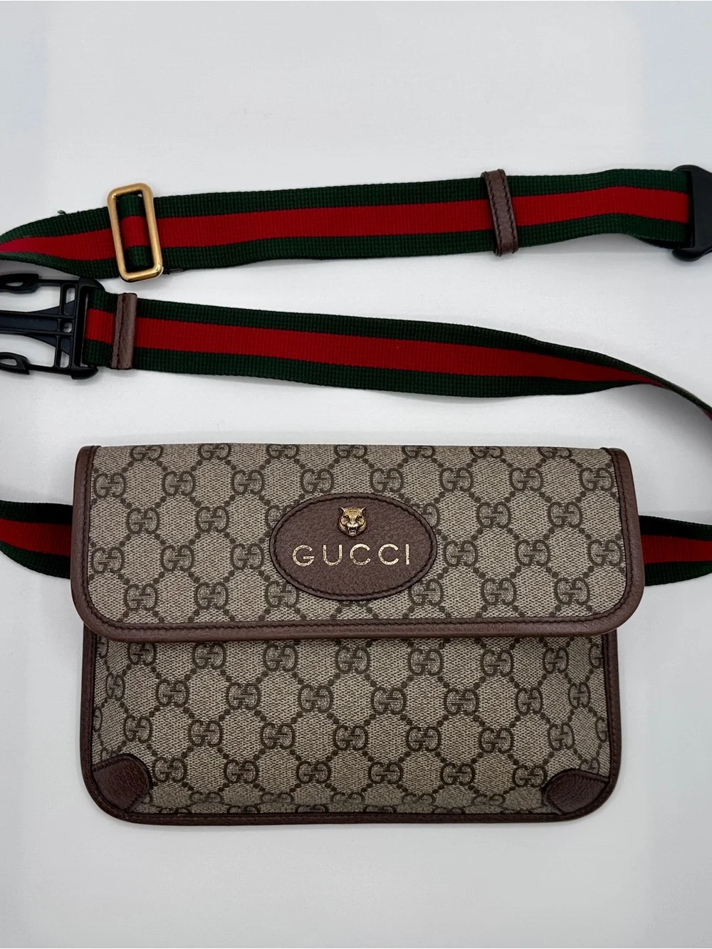 Gucci Neo Vintage GG Supreme Tiger Head Belt Bag Waist Pouch 493930